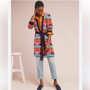 Anthropologie MOTH Winston Plaid Long Cardigan | Colorful Cozy Knit | Size S